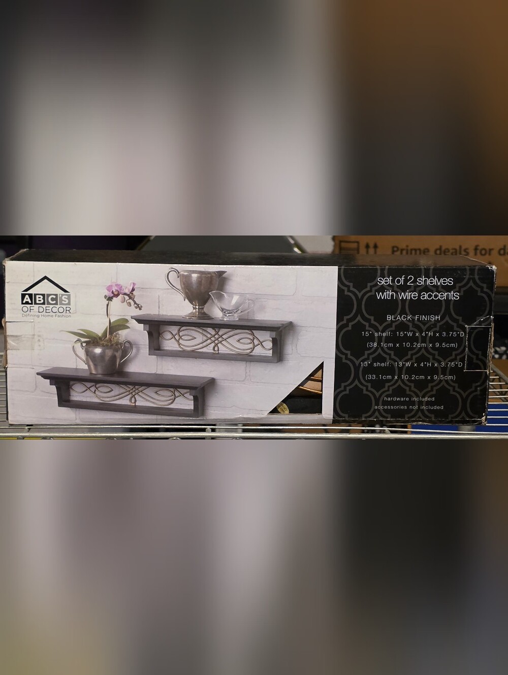 Set of 2 Decorative Black Wall Shelves with Gold Scroll Accents (15" & 13")